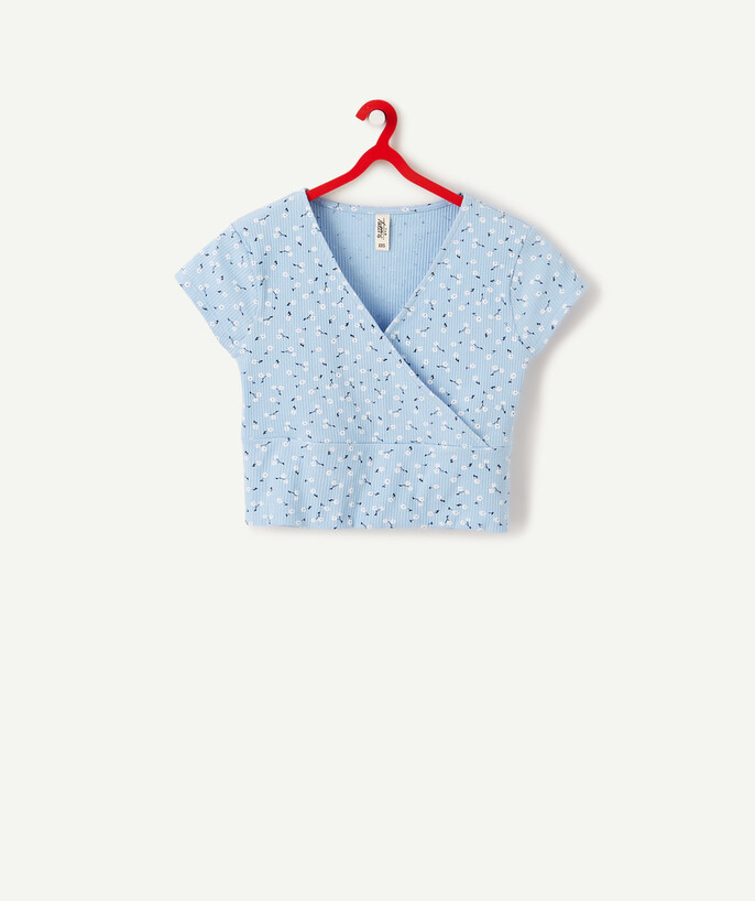   - LE T-SHIRT BLEU ET FLEURI CACHE COEUR EN COTON BIOLOGIQUE