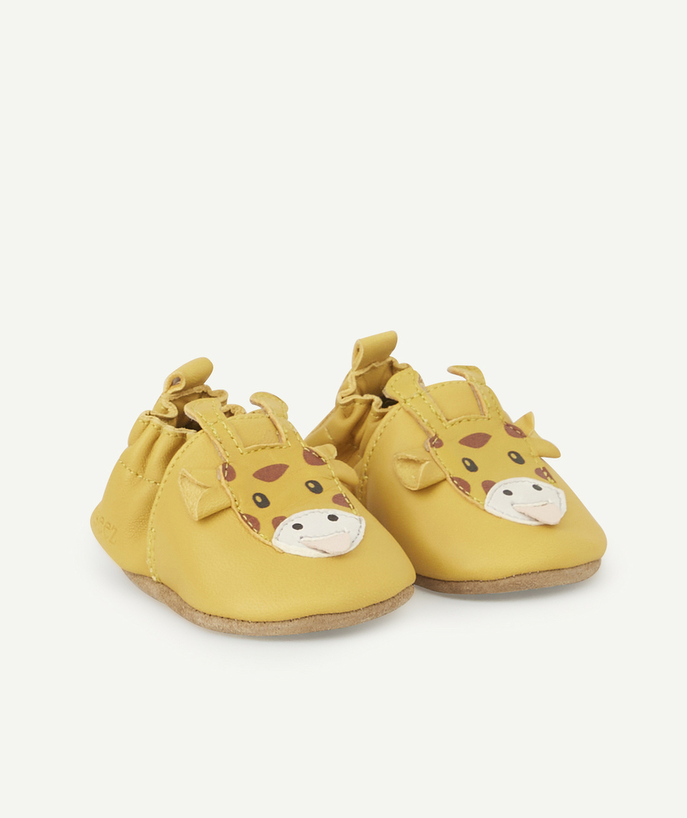   - CHAUSSONS EN CUIR GIRAFE JAUNE BÉBÉ