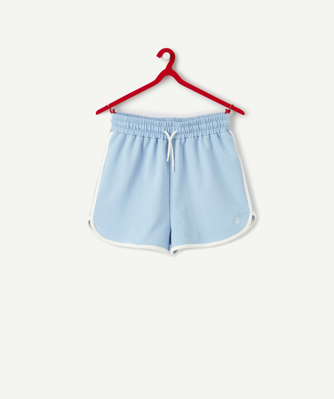   - BLAUWE SHORT VAN MOLTON, MET CONTRASTERENDE DETAILS