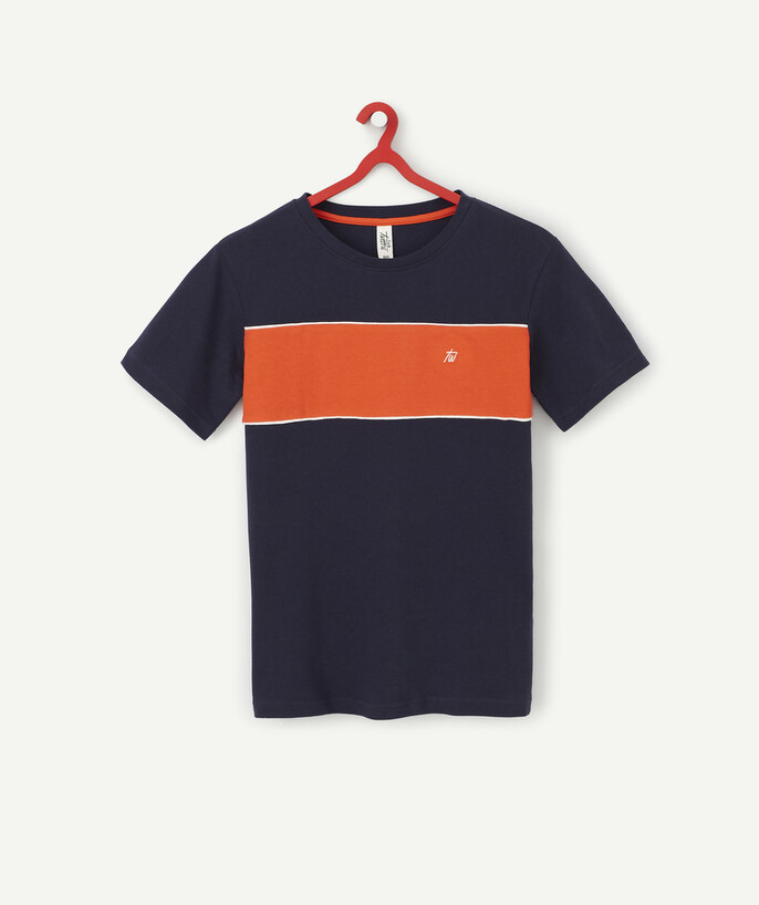   - BLAUW EN ROOD T-SHIRT VAN KATOENPIQUÉ