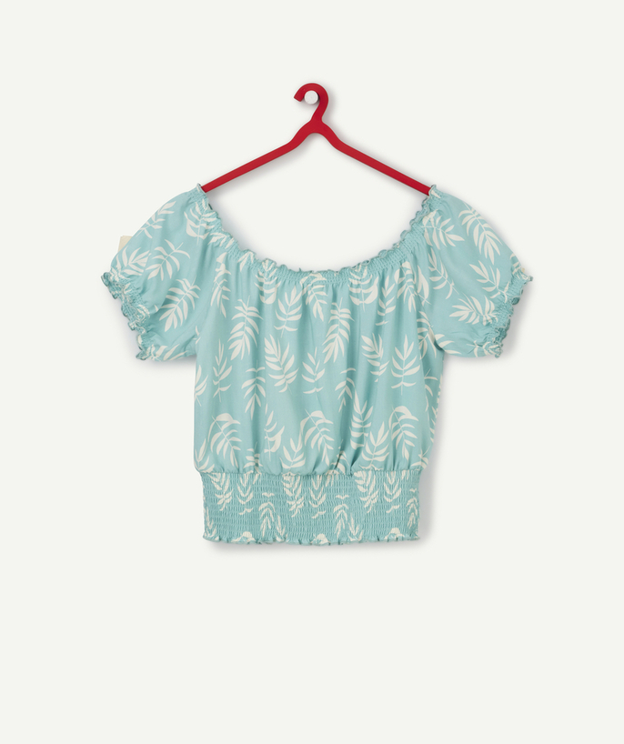   - BLAUWE, CROPPED BLOUSE VAN VERANTWOORD VISCOSE, MET PRINT