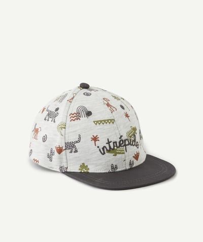 CategoryModel (8824437735566@965)  - CASQUETTE BÉBÉ GARÇON EN COTON GRIS CLAIR IMPRIMÉE ANIMALIERS