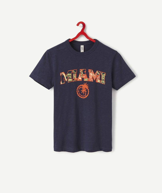   - DONKERBLAUW T-SHIRT MET KLEURIGE FLOCK MIAMI, VOOR JONGENS