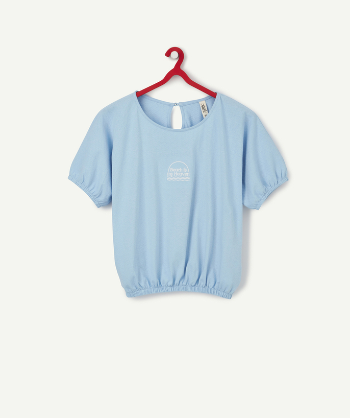   - LE T-SHIRT BLEU CROPPED EN FIBRES RECYCLÉES AVEC PATCH BRODÉ