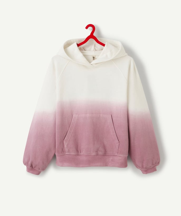   - SWEAT À CAPUCHE FILLE BLANC ET PARME EN FIBRES RECYCLÉES