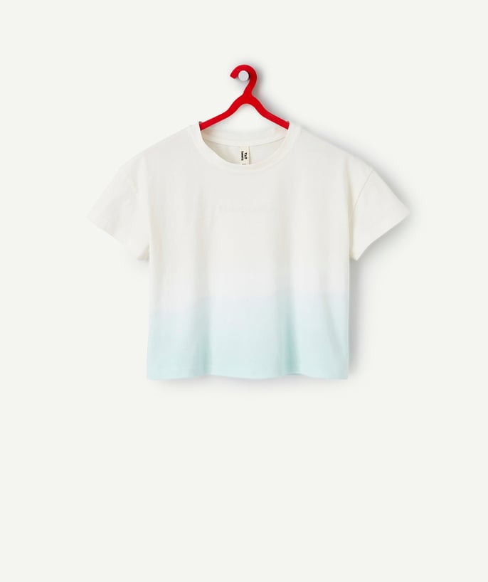   - T-SHIRT FILLE EN COTON BIOLOGIQUE DIP DYE BLANC ET BLEU 