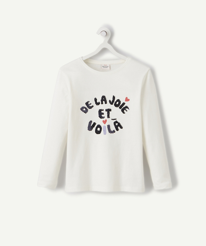   - LE T-SHIRT BLANC EN COTON BIOLOGIQUE AVEC MESSAGE EN SEQUINS