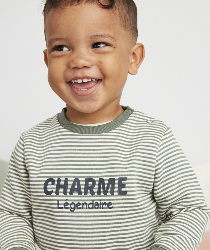   - GESTREEPTE SWEATER VAN GERECYCLEERD KATOEN, MET DE BOODSCHAP CHARME, VOOR JONGENSBABY