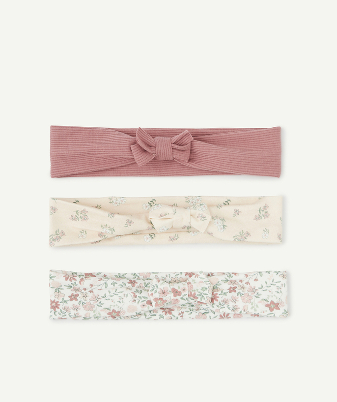   - LOT DE 3 BANDEAUX EN COTON ROSES ET IMPRIMÉS FLEURIS BÉBÉ FILLE