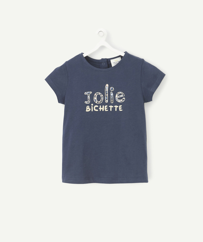 CategoryModel (8826076004494@13)  - LE T-SHIRT MARINE EN COTON BIOLOGIQUE AVEC MESSAGE FLEURI ET PAILLETTÉ