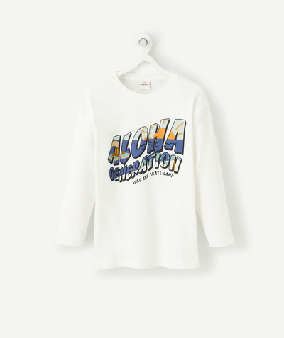 CategoryModel (8824437833870@1452)  - T-SHIRT GARÇON BLANC EN COTON BIO AVEC MESSAGE THÈME HAWAÏEN