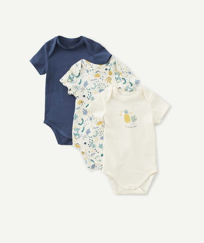 CategoryModel (8824437670030@2163)  - LOT DE 3 BODIES BÉBÉ EN COTON BIO IMPRIMÉ COLORÉ ET UNI