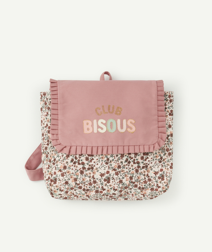   - SAC À DOS VIEUX ROSE AVEC IMPRIMÉ FLEURI ET MESSAGE BÉBÉ FILLE