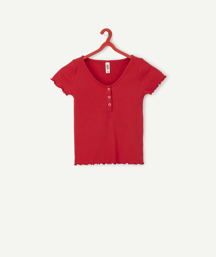   - T-SHIRT ROUGE CÔTELÉ EN COTON BIO FILLE