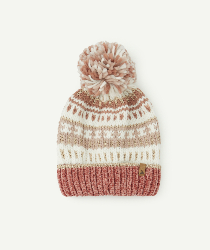   - BONNET ROSE EN LAINE AVEC EFFET VELOURS ET POMPON FILLE