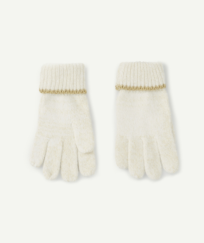   - GANTS BLANCS AVEC LISERÉ COULEUR DORÉE EN FIBRES RECYCLÉES FILLE