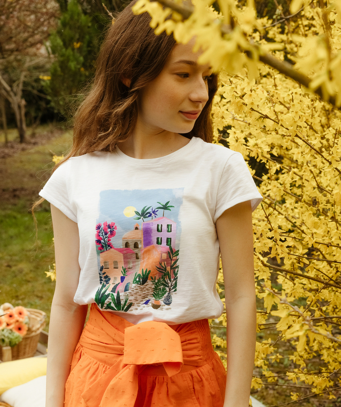   - PROMODxTAO - T-SHIRT BLANC EN COTON BIO AVEC PAYSAGE FILLE 