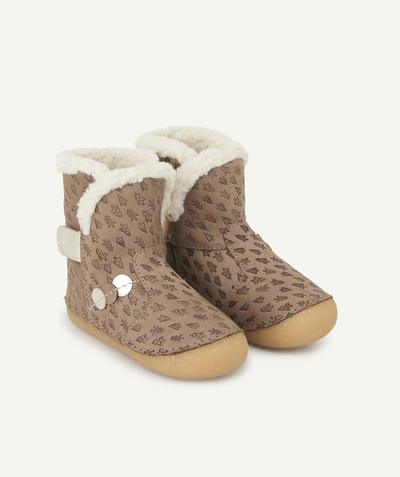 CategoryModel (8824437670030@2163)  - BOOTS PREMIERS PAS EN CUIR BEIGE ET COULEUR ARGENTÉE BÉBÉ FILLE