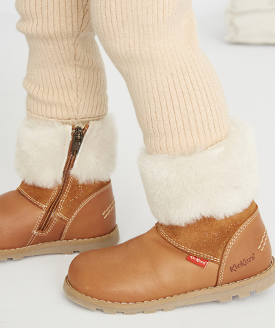 CategoryModel (8825487360142@41)  - BOTTINES BÉBÉ FILLE EN CUIR CAMEL BRILLANT ET FOURRURE