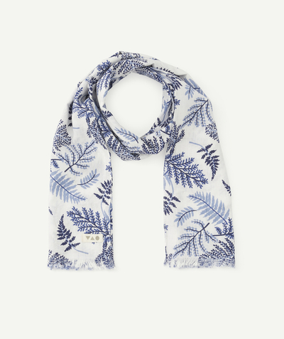 CategoryModel (8826076004494@13)  - FOULARD BÉBÉ GARÇON EN COTON BLANC IMPRIMÉ FEUILLES BLEUES