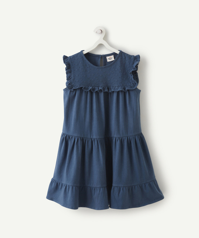 CategoryModel (8826176176270@659)  - ROBE EN MAILLE FILLE EN COTON BLEUE AVEC VOLANTS ET BRODERIES