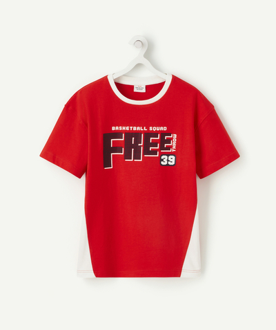 CategoryModel (8824830591118@17)  - ROOD T-SHIRT JONGENS IN GERECYCLEERD KATOEN MET BOODSCHAP