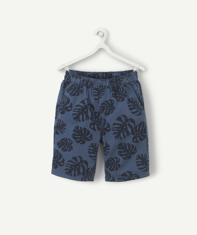 CategoryModel (8821764522126@5512)  - RECHTE JONGENSBERMUDA VAN MARINEBLAUW KATOEN MET BLADERENPRINT