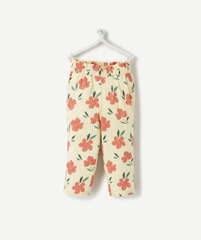 CategoryModel (8826108674190@5)  - PANTALON FLUIDE BÉBÉ FILLE JAUNE EN COTON IMPRIMÉ AVEC FLEURS