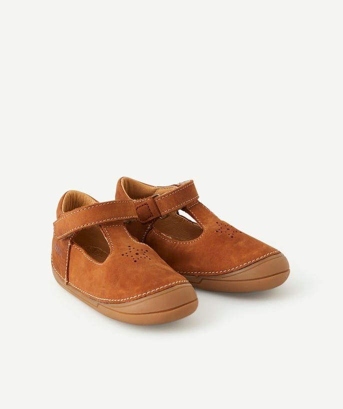   - BOTTINES OUVERTES PREMIERS PAS BÉBÉ EN CUIR CAMEL