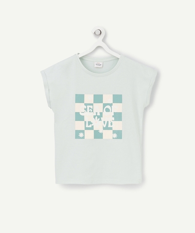 CategoryModel (8825586942094@926)  - T-SHIRT VOOR MEISJES VAN MINTGROEN BIOLOGISCH KATOEN MET RUITJES EN BLOEMENMOTIEF