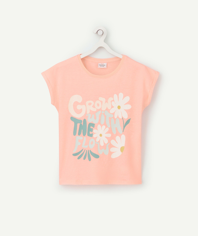 CategoryModel (8824502943886@29)  - T-SHIRT FILLE EN COTON BIO ROSE NÉON AVEC MESSAGE ET FLEURS