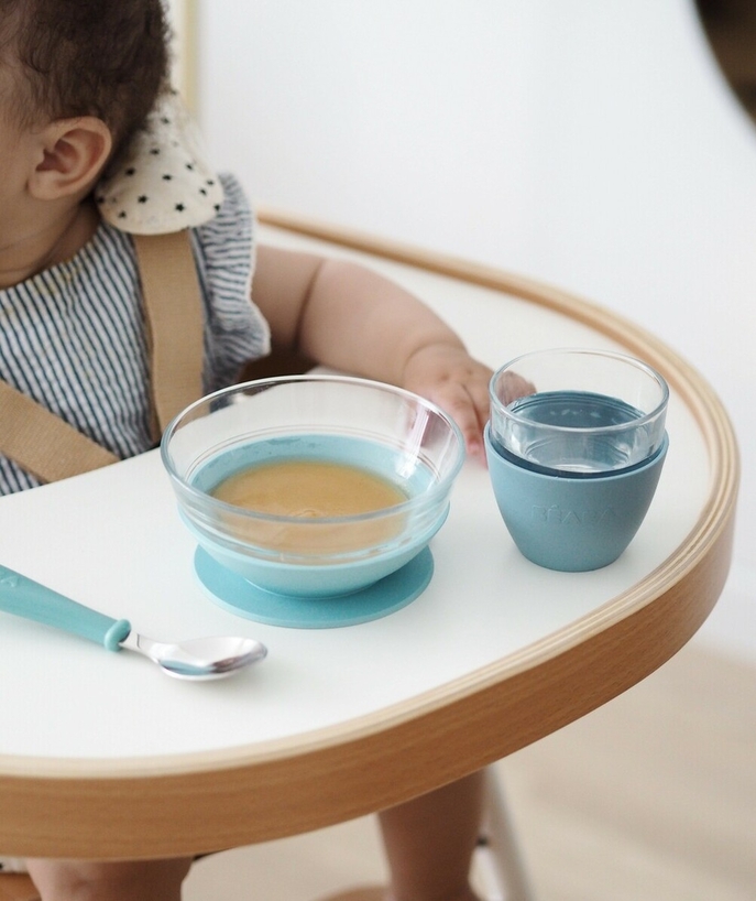   - COFFR REPAS EN VERRE AVEC VENTOUSE BLEU 