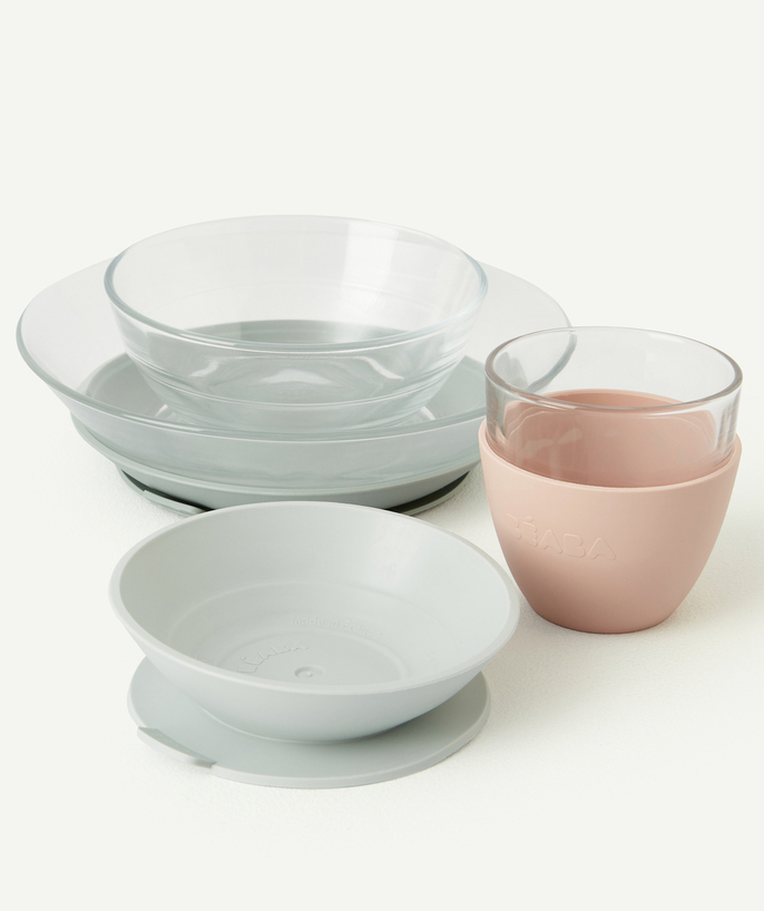   - COFFRET REPAS EN VERRE ROSE ET GRIS