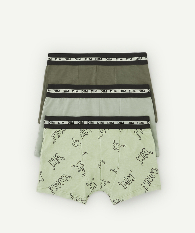   - SET VAN 3 BOXERSHORTS VOOR JONGENS, BEDRUKT OF EFFEN GROEN EN KAKI