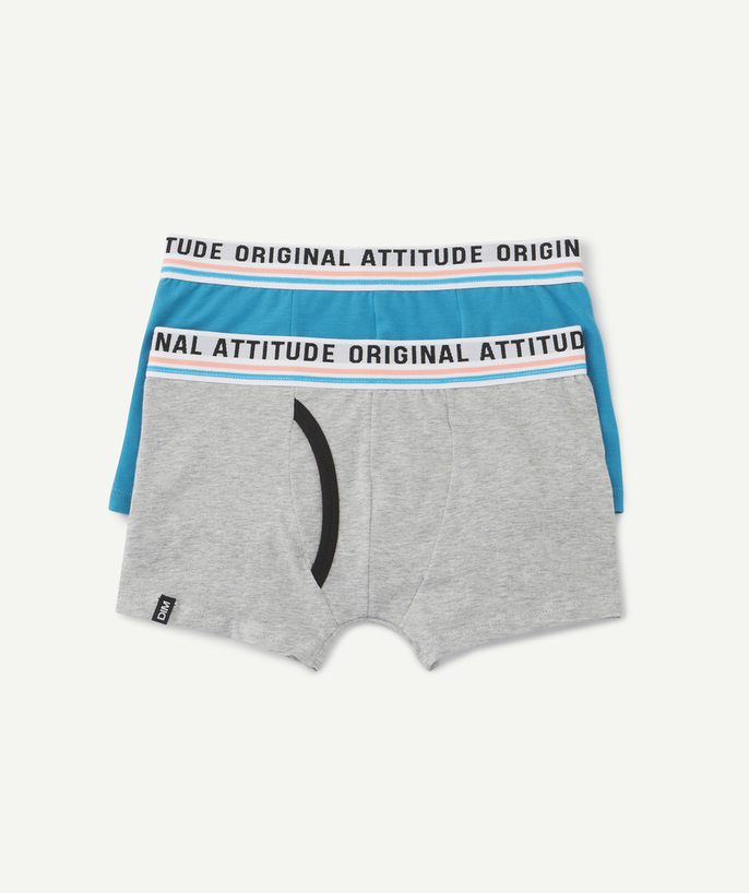   - LOT DE 2 BOXERS GARCON ORIGINAL GRIS ET BLEU TURQUOISE