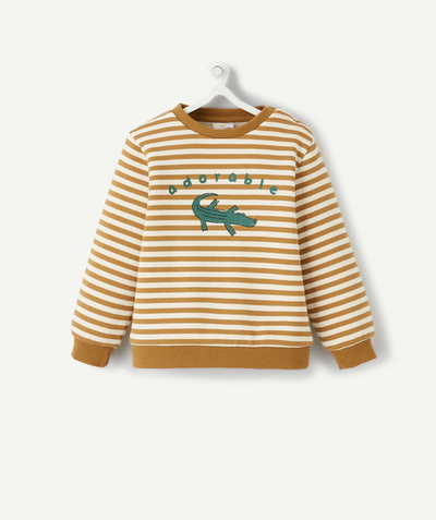 CategoryModel (8824437670030@2163)  - SWEAT BÉBÉ GARÇON RAYÉ OCRE EN FIBRES RECYCLÉES AVEC CROCODILE