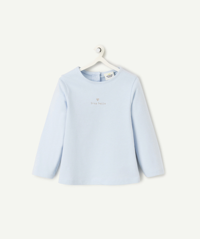 CategoryModel (8825060163726@31073)  - t-shirt manches longues bébé fille en coton bio bleu ciel pastel avec message trop belle
