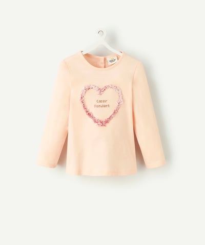 CategoryModel (8824830591118@17)  - T-SHIRT BÉBÉ FILLE EN COTON BIO ROSE PÂLE AVEC COEUR EN RELIEF