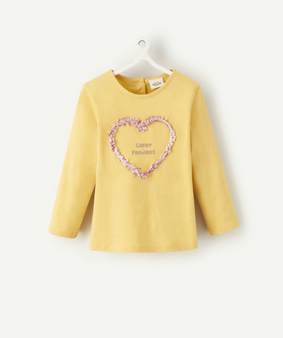 CategoryModel (8825354879118@28)  - T-SHIRT BÉBÉ FILLE EN COTON BIO JAUNE AVEC COEUR EN RELIEF