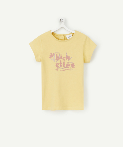 CategoryModel (8825420513422@292)  - T-SHIRT BÉBÉ FILLE EN COTON BIO JAUNE AVEC MESSAGE ROSE