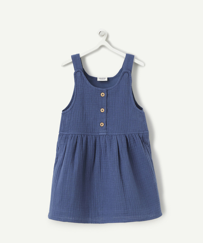 CategoryModel (8821752627342@3679)  - ROBE À BRETELLES BÉBÉ FILLE EN GAZE DE COTON BLEU MARINE