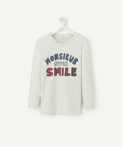 CategoryModel (8826108739726@7)  - T-SHIRT GARÇON EN COTON BIO GRIS AVEC MESSAGE SMILE