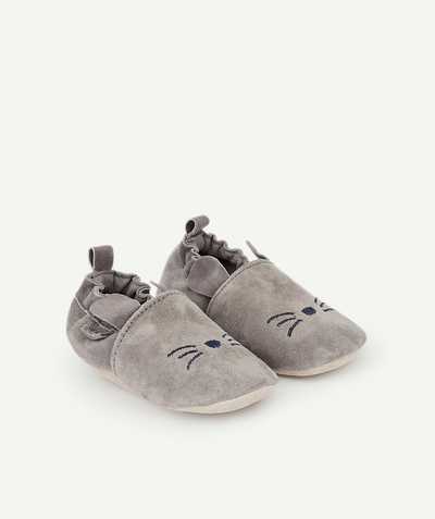 CategoryModel (8824437735566@965)  - CHAUSSONS EN CUIR BÉBÉ GARÇON GRIS AVEC MOTIF CHAT