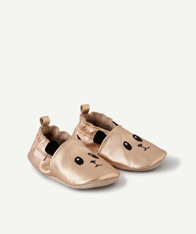 CategoryModel (8825487818894@245)  - CHAUSSONS EN CUIR BÉBÉ FILLE ROSE GOLD AVEC PANDAS BRODÉS