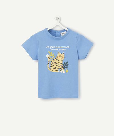 CategoryModel (8821758296206@2656)  - BLAUW T-SHIRT VOOR BABYJONGENS VAN BIOLOGISCH KATOEN MET KATTENPRINT