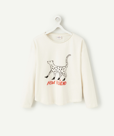 CategoryModel (8824502943886@29)  - T-SHIRT FILLE EN COTON BIO ÉCRU AVEC LÉOPARD ET MESSAGE