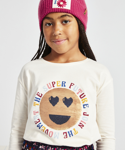 CategoryModel (8824830591118@17)  - T-SHIRT FILLE EN COTON BIO AVEC SMILEY EN SEQUINS RÉVERSIBLES