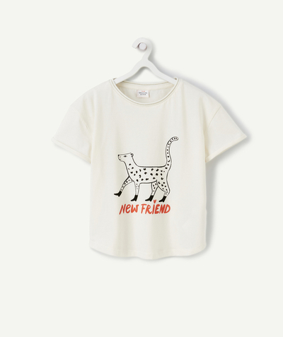 CategoryModel (8824437801102@1865)  - T-SHIRT FILLE EN COTON BIO ÉCRU MOTIF LÉOPARD