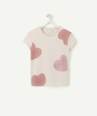 CategoryModel (8825586942094@961)  - T-SHIRT FILLE EN COTON BIO ROSE AVEC COEUR À SEQUINS