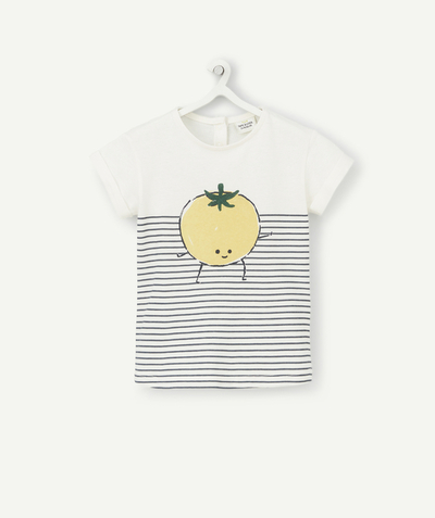 CategoryModel (8824437670030@2163)  - T-SHIRT BÉBÉ FILLE EN COTON BIO ÉCRU RAYÉ ET TOMATE JAUNE